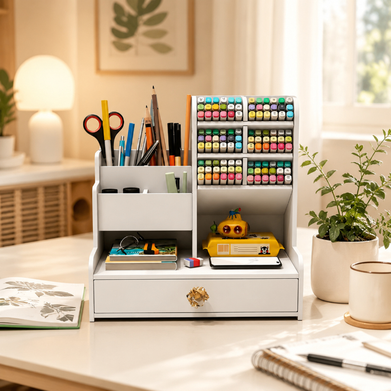 Desk Drawer Unit - White 10-Grid Stationery Storage Box, Single
