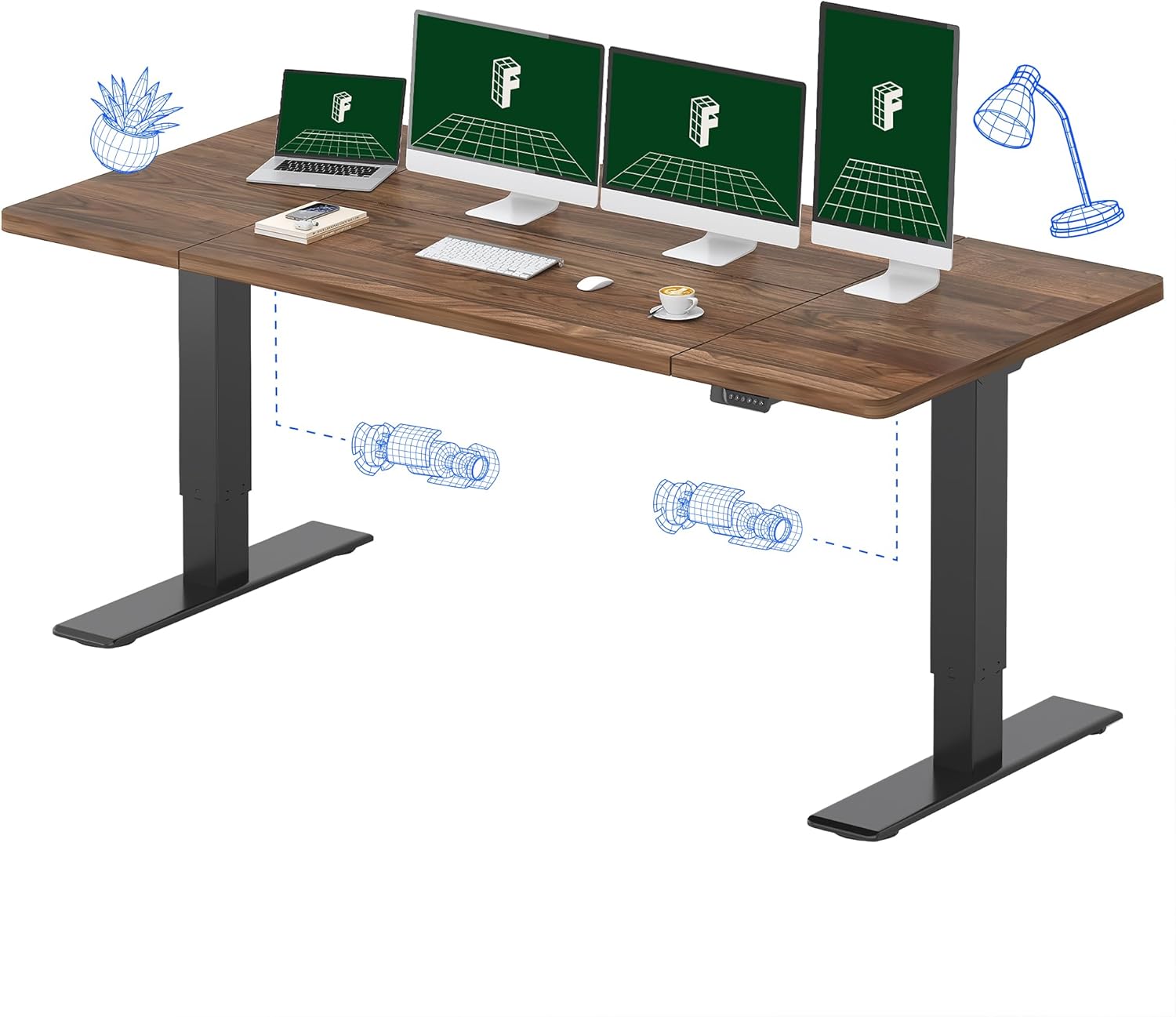 Dual Monitor Desk Setup - Electric Standing Desk with Dual Motor,