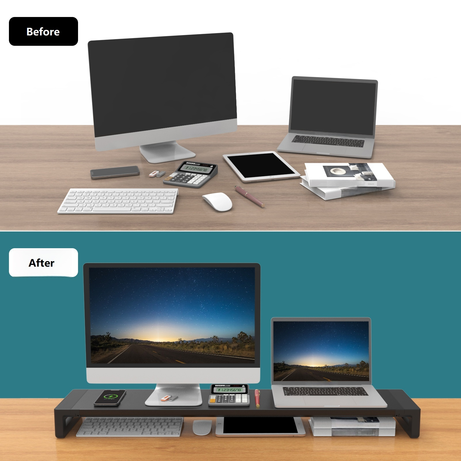 Dual Monitor Stand Riser, Exte - Dual Monitor Desk Setup avis et prix
