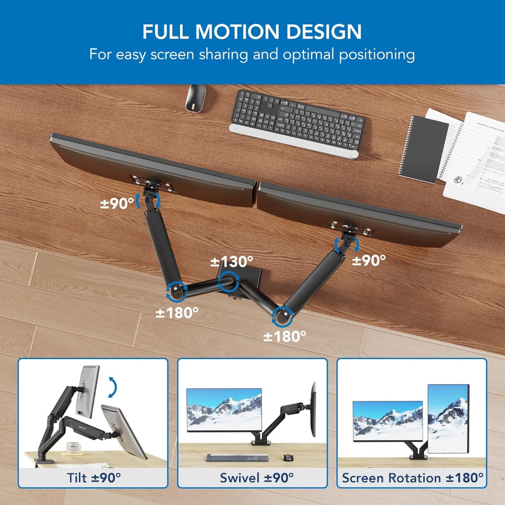 Dual Monitor Mount, Full Motio - Monitor Arm Clamp avis et prix