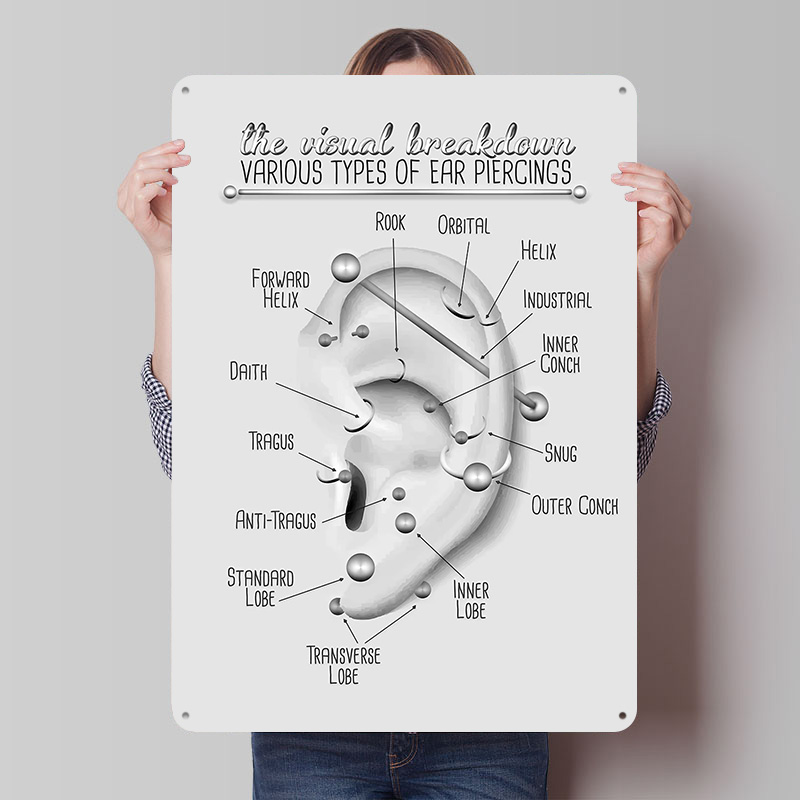 Ear Piercing Chart Metal Poste - Desk Setup Poster avis et prix