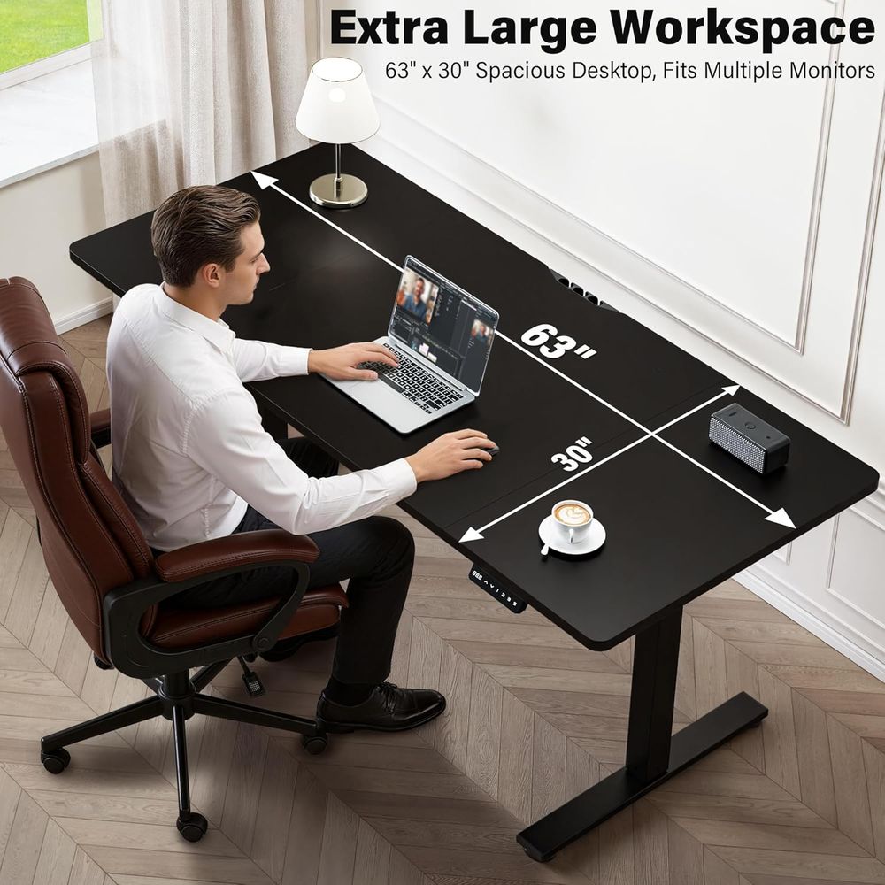 Large 63x30 Electric Adjustabl - Dual Monitor Desk Setup avis et prix