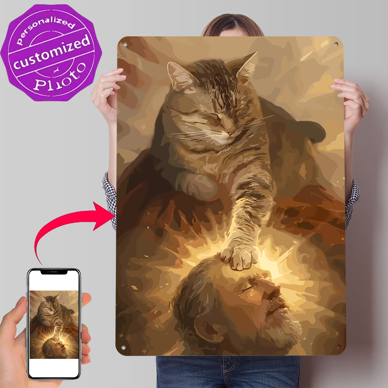 Cat Blessing a Man Tinplate Po - Desk Setup Poster avis et prix