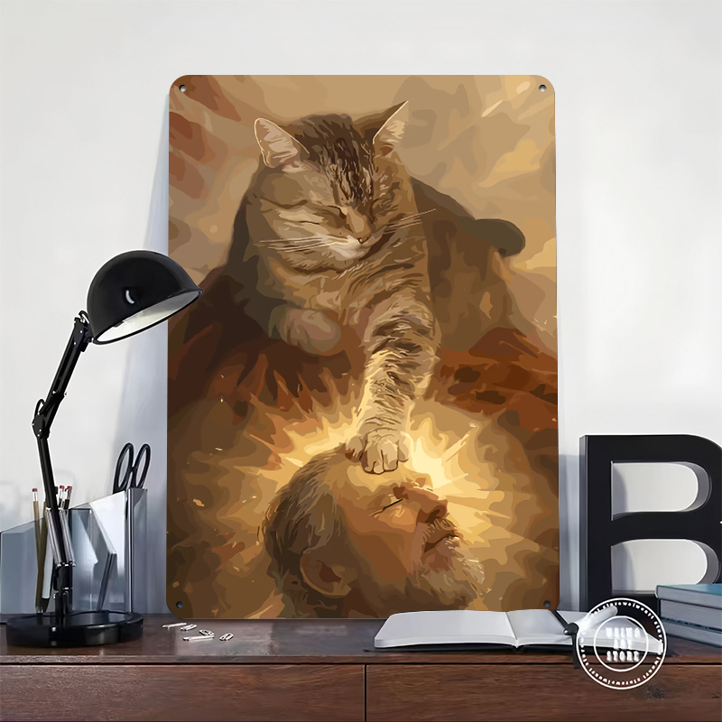 Cat Blessing a Man Tinplate Po - Desk Setup Poster avis et prix