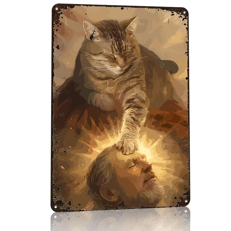 Cat Blessing a Man Tinplate Po - Desk Setup Poster avis et prix