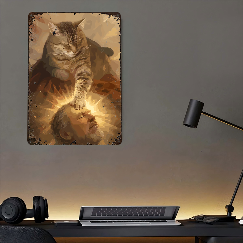 Cat Blessing a Man Tinplate Po - Desk Setup Poster avis et prix